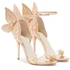 Hot Sale Fashion-Women Angel Wing Sandals Gladiator Ankelband Högklackat Broderade Butterfly Pumpar Bridal Bröllop Skor Party Sandles