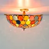 티파니 천장 램프 빈티지 스테인드 글라스 룸 침실 램프 레스토랑 거실을위한 조명 거꾸로 천장 전등을 매달려