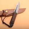 High Quality Survival Straight Hunting Knife High Carbon Steel Drop Point Blade Full Tang Handle Knives With Leather Sheath