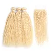DHL Fedex gratuit 100g pièce 3pcs lot cheveux brésiliens malaisiens crépus bouclés couleur de cheveux blonds 613 faisceaux avec fermeture