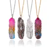 Rainbow Crystal Quartz Pendants Necklace for Women Natural Stones Hexagonal Prism Healing Point Life Tree Chakra Pendulum Yoga Charm Jewelry