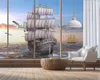 Пользовательские 3d обои европейского High Definition Smooth Sailing море Восход пейзаж Картина интерьера Украшение стола