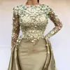2019 new Muslim Overskirts Evening Dress Lace Appliques Beads Long Sleeves Prom Dresses Taffeta Vestidos Women Formal Wear Party Gowns
