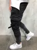 Erkekler Motosiklet Hip hop Streetwear Swag Kot Pantolon için Skinny Biker Jeans Erkekler çok cepli Bandaj İnce Kargo Koşucular pantolon