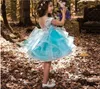 Nuovo stile abito da ballo principessa bambine abiti da spettacolo in pizzo al ginocchio in organza abiti da bambina con maniche corte