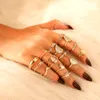 Gold-Hand-Kronen-Ring-Schmuck-Sets, Diamant-Stapel-Midi-Ringe für Damen-Modeschmuck