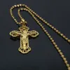 Klassisk stil Filigree Jesus Pendant Chain18k gult guldfyllda kvinnor Mens Cross Pendant Halsband Crucifix Choker2634034