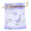 10x12cm 100pcs/lot Purple Butterfly Print Wedding Candy Bags Jewelry Packing Drawable Organza Bags Party Gift Pouches