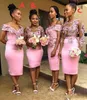2020 Afryki Suknie Druhna Sukienki tego samego koloru Różne styl Z Długim Rękawem Koronki Aplikacja Formalna Party Suknia Koraliki Krótka Czarna Dziewczyna Prom