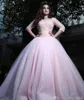 2019 Adorable vestido rosa de quinceañera Princesa Puffy Vestido de fiesta de encaje Dulce 16 años Fiesta de graduación para niñas largas Vestido de desfile Tallas grandes por encargo