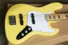 Factory Direct 4String Yellow Electric Jazz Bass Guitar with Black Inlay and Chrome HardwareWhite Pickguardcan be customized2572732
