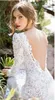 Best Selling New Full Lace Bridal Dress Deep V Neck Long Sleeve Sexy Open Back Floor-Length Sheath Wedding Dress