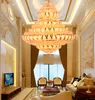 LED Modern Gold Crystal Chandeliers American Golden Lotus Flower Flower Lights Lights Hotel Lobby Villa Home Indoor Lighting Big Stair Case Lamping Lamp