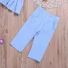 2019 zomer baby baby meisje kleding halter gegolfd shirt top mini jurk + baby lange broek broek blauwe kinderen outfits 1-6Y