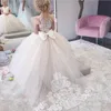 New Flower Girl Dresses For Boho Weddings Cap Sleeve Full length Lace Bow Middle East Dubai Kids First Communion Gowns Birthday