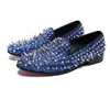 Luxury Shiny Gold blue Spiked Rivets Loafers Men Casual Shoes Flat Bling Sequins Wedding Dress Shoes Men Flats Slip On Leather Shoes 38-46