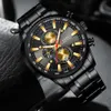 Curren Black Gold Watch for Men Fashion Quartz Sports armbandsur kronografklocka Datum Klockor Rostfritt stål Male Watch CX20080222E