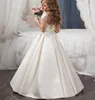 Adorabile ragazza di fiore bianco veste matrimoni occidentali principessa gioiello collo appliqued con cintura abiti da spettacolo per bambini