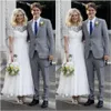 2020 Suknie ślubne Vintage Bateau Dekolt Krótkie Rękawy Ruched Plds Sparkly Cekiny Kostka Długość Kraj Wedding S Gown Bridal Size