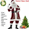 Kerstversiering Deluxe Fluwelen Santa Claus Pak Volwassen Mens Kostuum Handschoenen + Sjaal + Hoed + Tops + Riem + Foot Cover + Handschoenen Cosplay Hoge kwaliteit1