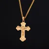 fjxp24k Gold Jesus Cross Pendant Necklace Gold Color Women Men Jewelry Religious Cross Ne