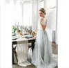 2019 New Country Günstige zweiteilige graue Brautjungfernkleider für Hochzeit Lange Tüll A-Linie Spitze formelle Kleider Party Spitze Modest Maid 1152