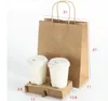 Disposable Kraft Paper Coffee Cup Holder with Handle Bag Set Takeout Milk Tea Juice Packing Tools Take Away Drinks Cup Shelf SN1023