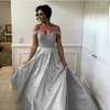Modern Long Prom Dresses Off the Shoulder Silver Formal Dress Sparkly Beaded Sequins Top Floor Length Evening Party Gowns Custom Made