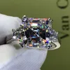 Choucong Joyería de lujo Plata de ley 925 auténtica Corte princesa Topacio blanco CZ Diamante Tres piedras preciosas Mujeres Boda Nupcial Ri242E