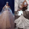 Luxli Crystals Suknia Balowa Suknia Ślubna Dubaj Bliski Wschód Suknia Ślubna 3D Appliqued Chapel Train Robe de Mariée Plus Size