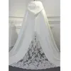 2019 new Floor Length Women Ivory Faux Fur Trim Winter Christmas Bridal Cape with lace Stunning Wedding Cloaks Hooded Long Party Wraps