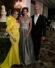 Sexy Prom Dresses Mermaid Evening Dresses Crystal Arabic Ruffle Yellow Plus Size Party Gowns Long Sleeve Formal Guest Wear 96