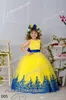 귀여운 3D 나비 꽃 아플리케 꽃의 소녀 드레스 캡 슬리밍 Tulle 공주 긴 소녀 걸 드레스 공식적인 입을 옷