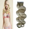 # 60 Platina Blonde Virgin Brasilian Body Wave Tape Hair 100% Real Human Hair Extensions Adhesive Pu Hud väftband i mänskliga hårförlängningar