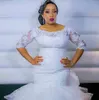 Plus -storlek afrikanska bröllopsklänningar 2019 Ny design skräddarsydd domstolståg 3 4 långärmad rufsad tyll spetsar sjöjungfru brudklänningar 296b