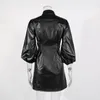 Casual Dresses Forefair Faux Leather Dress Women Sexig Mini Puff Sleeve Elegant A Line 2021 Fashion Black Club Dress1