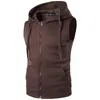 Mens med Pocket Zip Hooded Sport Running Vest Male Basketboll Fotboll Ärmlös Jackor Fitness Gym Träning Toppar Yoga Jogging