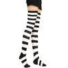 College tjejer sexiga stripe strumpor kvinnor randar knän kvinnor cosplay strumpor cheerleaders knä high tube stocking bomull lår stocking