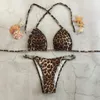 Seksi Leopar Bikini Set Mayo Kadın Halter Mayolar Yüzme takım elbise Tanga Bikini