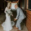 Sexy rückenfreie Mermiad-Hochzeitskleider mit langen Ärmeln und V-Ausschnitt nach Maß, Vestido De Novia, applizierte Land-Brautkleider M48
