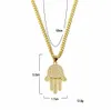 Hänghalsband guld silver fatima hamsa hand bling cz iced ut charm kubansk kedja för kvinnor män hip hop smycken2782