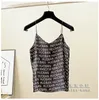 New women's casual loose satin fabric English words print spaghetti strap vest camisole sleeveless tank tops