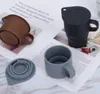 10oz Silicone Folding Reusable Coffee Mugs Collapsible Water Cup With Lid Reusable Portable Folding Camping Tumbler Expandable Mug GGA3420
