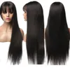 Perruque Lace Front Wig synthétique en Fiber de haute température, cheveux longs, lisses et soyeux avec frange, naissance des cheveux naturelle pour femmes noires/africaines