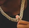 Мужская цепочка с бриллиантами багета 15 мм, кубинское звено, ожерелье с кубическим цирконием, кубинское колье, 16-24 дюйма, 296l