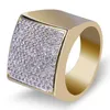 Iced Out Ringen voor Mannen Luxe Designer Mens Bling Diamond Square Gold Ring Koper Zirkoon 18K Vergulde Bruiloft Engagement Sieraden