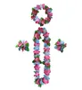 Hawaii Set di 4 pezzi Copricapo di fiori hawaiani Collane di collane Braccialetti Fascia per capelli Set per bambini Luau Decorazioni per matrimoni per feste Forniture per eventi