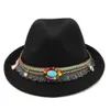 Ethnic Tassel Autumn Winter Fedora Trilby Cap Gangster Cap Unisex Wool Blend Gentleman Jazz Hat2211900