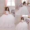 Wit Ivoor Kant Baljurk Kids TUTU Bloemenmeisje Jurken Lange Mouwen Party Prom Prinses Bruidsmeisje Bruiloft Formele Gelegenheid Dress1266g