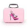 Ontwerper-Professionele Make-uptas met Hoge Hak Patroon Draagbare Cartoon Make-up Case Lederen Beauty Case Trunk Hand Hold Coametic Bag